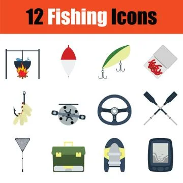 Fishing icon set Illustrazione stock