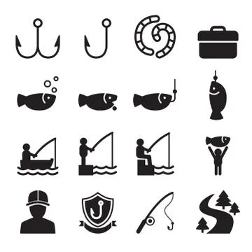 Fishing icon set Illustrazione stock