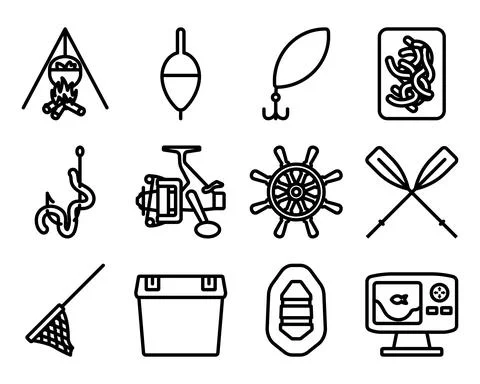 Fishing Icon Set Illustrazione stock