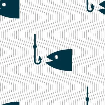 Fishing icon sign. Seamless pattern with geometric texture. Vector Stock Illustration