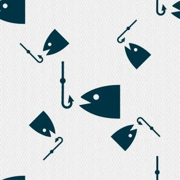 Fishing icon sign. Seamless pattern with geometric texture. Vector Stock Illustration