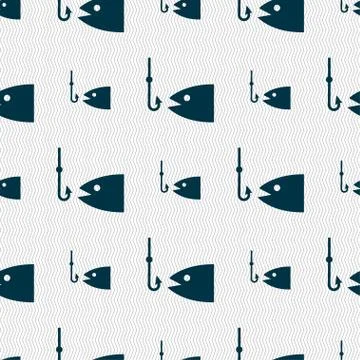 Fishing icon sign. Seamless pattern with geometric texture. Vector Stock Illustration