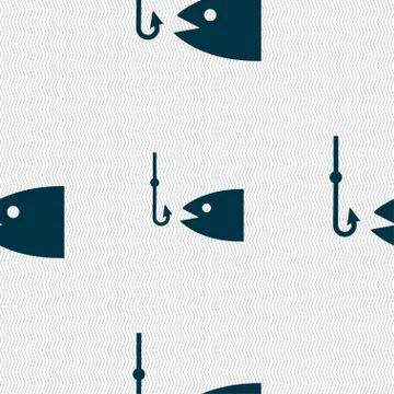 Fishing icon sign. Seamless pattern with geometric texture. Vector Stock Illustration