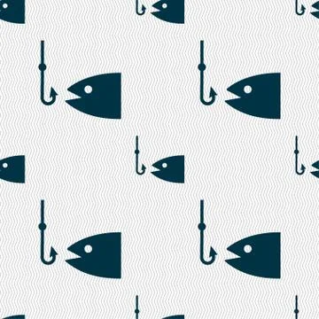 Fishing icon sign. Seamless pattern with geometric texture. Vector Stock Illustration