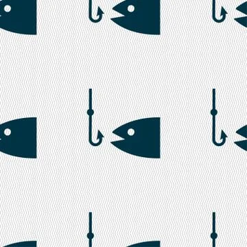 Fishing icon sign. Seamless pattern with geometric texture. Vector Stock Illustration