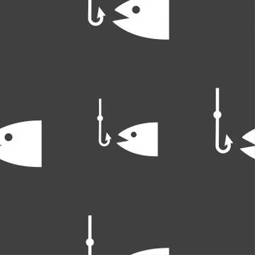 Fishing icon sign. Seamless pattern on a gray background. Stock Illustration