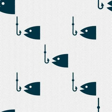 Fishing icon sign. Seamless pattern with geometric texture. Stock Illustration