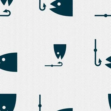 Fishing icon sign. Seamless pattern with geometric texture. 스톡 일러스트