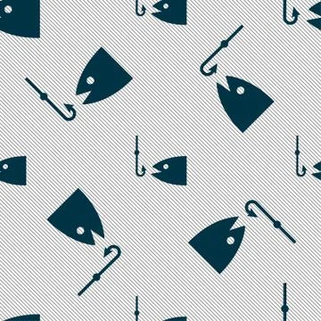 Fishing icon sign. Seamless pattern with geometric texture. イラスト素材