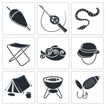Fishing icons set Stock Illustration