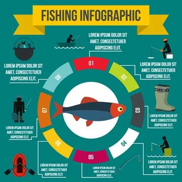 Fishing infographic elements, flat style 스톡 일러스트