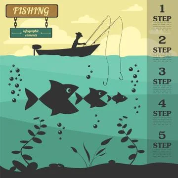 Fishing infographic elements. Set elements for creating your own infographic Stock Illustration