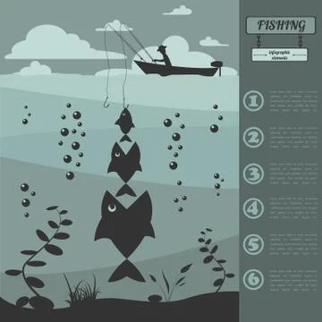 Fishing infographic elements. Set elements for creating your own infographic Stock Illustration