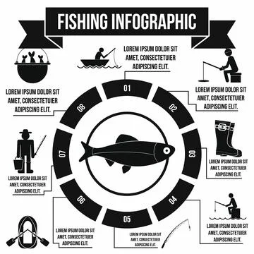 Fishing infographic elements, simple style Stock Illustration