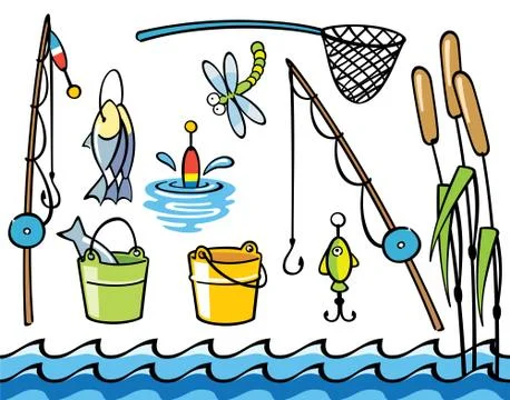 Fishing items set Stock Illustration