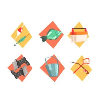 Fishing Kit Elements In Isolated Icons 스톡 일러스트
