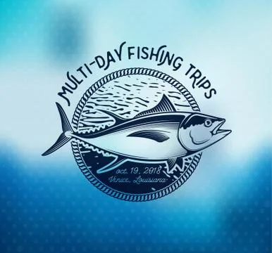 Fishing labels, badges, emblems and design elements. Illustrations of Tuna Stock Illustration