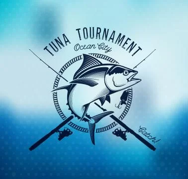 Fishing labels, badges, emblems and design elements. Illustrations of Tuna Stock Illustration