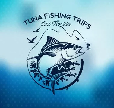Fishing labels, badges, emblems and design elements. Illustrations of Tuna Stock Illustration