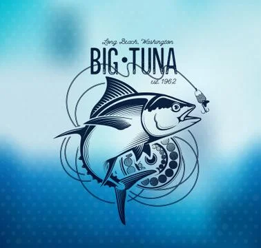 Fishing labels, badges, emblems and design elements. Illustrations of Tuna Stock Illustration