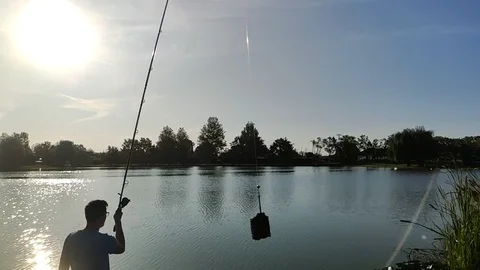 Fishing on lake Stock Footage