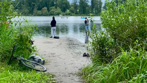 Fishing on a lake Stock Footage 138412341