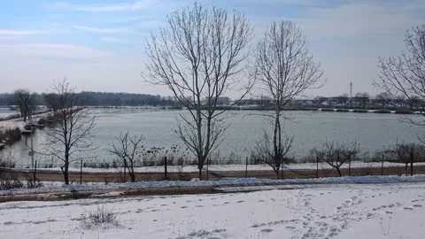 Fishing lakes in winter time Stock Footage 302972275