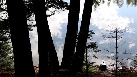 Fishing at Lakeside Stock Footage 87770985