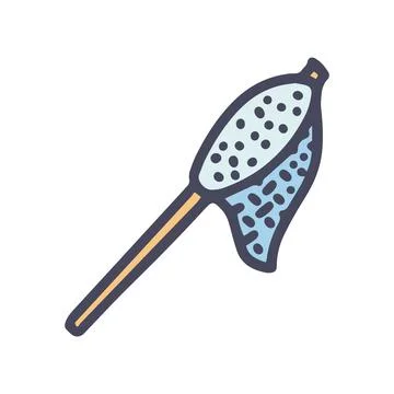 Fishing landing net color vector doodle simple icon Stock Illustration