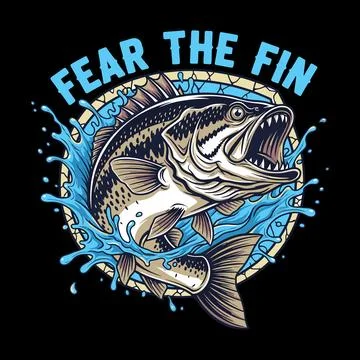 Fishing A large fish jumping out of water with fearsome expression tshirt design Stock Illustration