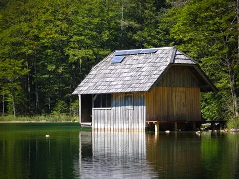 Fishing lodge with solar array Stock Photos