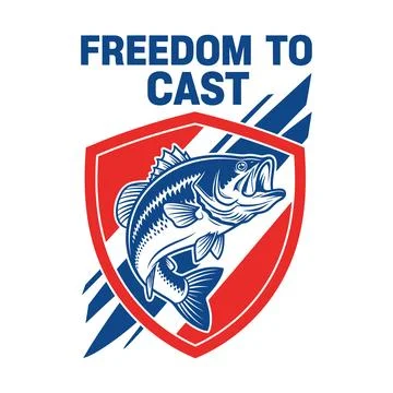 Fishing A logo featuring a fish and the phrase Freedom To Cast tshirt design Stock Illustration