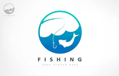 Fishing logo vector. Fish and rod design. Shop everything for fishing. Stock Illustration