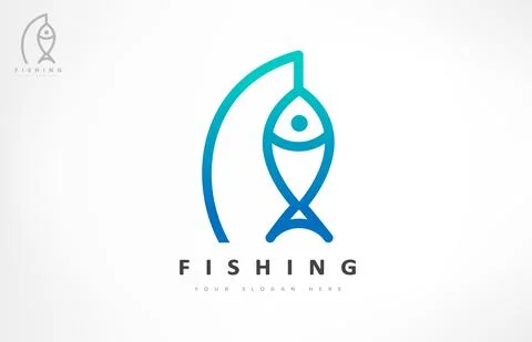 Fishing logo vector. Fish and rod design. Shop everything for fishing. Stock Illustration
