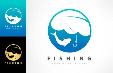 Fishing logo vector. Fish and rod design. Shop everything for fishing. Stock Illustration