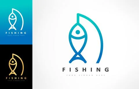 Fishing logo vector. Fish and rod design. Shop everything for fishing. Stock Illustration