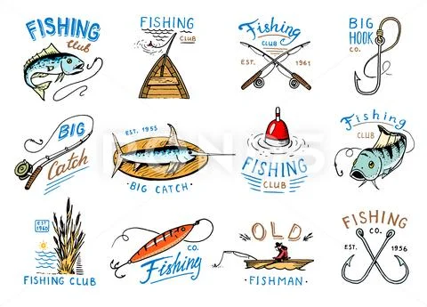 Fishing logo vector fishery logotype with fisherman in boat and