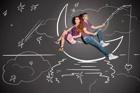 Fishing on a moon. Stock Photos