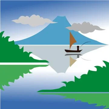 Fishing in the mountain lake Illustrazione stock