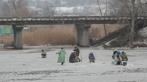 Fishing, nature, winter Stock Footage 37105715