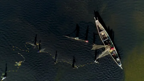 Fishing net africa senegal technics aerial vertical drone Stock Footage