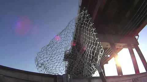 Fishing Net On Boat Going Under Bridge Stock Footage 56033873