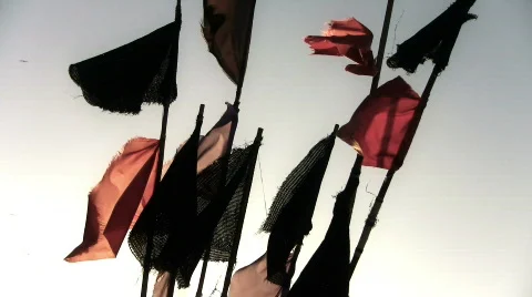 Fishing net buoy flags in the wind Stock Footage