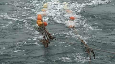 Fishing net gone back up on the boat - Full HD AppleProRes 422 Stock Footage 92053623