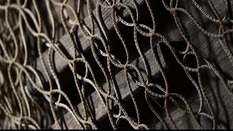 Fishing net on rustic old wood, fishing concept, art craft themes Video stock 308389230