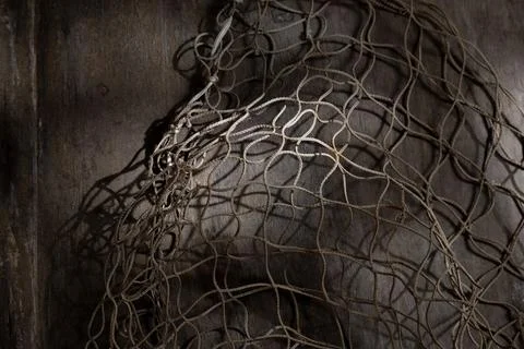 Fishing net on rustic old wood, fishing concept, art craft themes Stock Photos