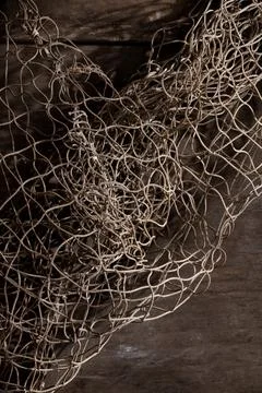 Fishing net on rustic old wood, fishing concept, art craft themes Stock Photos