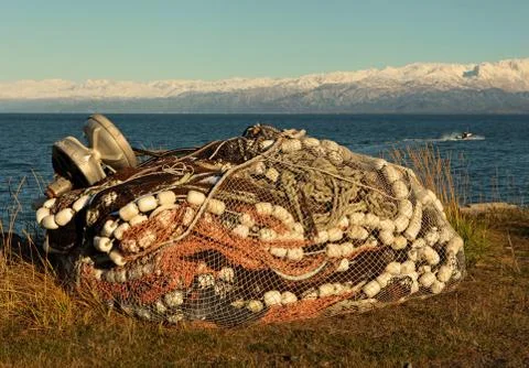 Fishing nets by the bay Stock Photos