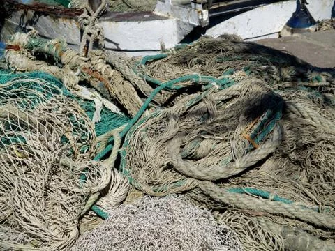 Fishing nets on boat Stock Photos