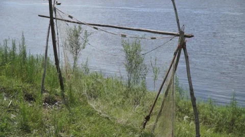 Fishing nets dried on the shore 스톡 동영상 140381609